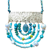 Measure Necklace: Brass ruler adorned with hand carved stone, malachite, pearl, Czech glass